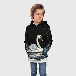 Толстовка-худи детская Белый лебедь ночью, цвет: 3D-белый — фото 2
