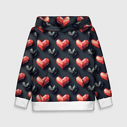 Толстовка-худи детская Геометрические сердечки, цвет: 3D-белый