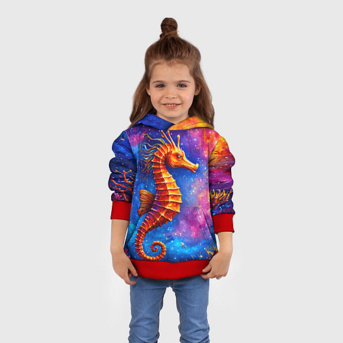 Детская толстовка Морской конек в космосе / 3D-Красный – фото 4