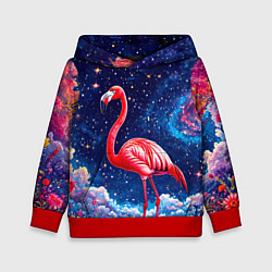 Толстовка-худи детская Фламиног в космосе, цвет: 3D-красный