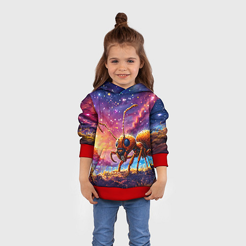Детская толстовка Муравей в космосе / 3D-Красный – фото 4