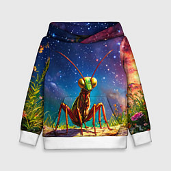 Толстовка-худи детская Богомол и звездное небо, цвет: 3D-белый