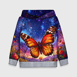 Толстовка-худи детская Бабочка в космосе, цвет: 3D-меланж