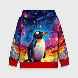 Толстовка-худи детская Пингвин в космосе, цвет: 3D-красный
