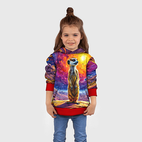 Детская толстовка Сурикат и космическое небо / 3D-Красный – фото 4