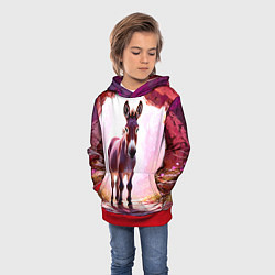 Толстовка-худи детская Осел в розовом свете, цвет: 3D-красный — фото 2