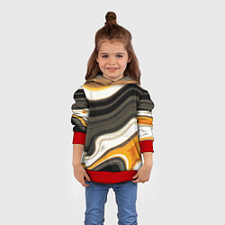 Толстовка-худи детская Волнистые чёрно-жёлтые полосы на белом фоне, цвет: 3D-красный — фото 2