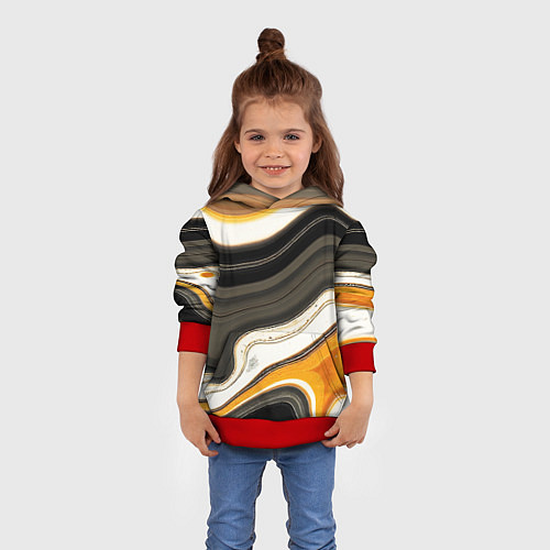 Детская толстовка Волнистые чёрно-жёлтые полосы на белом фоне / 3D-Красный – фото 4