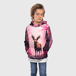 Толстовка-худи детская Лось в розовом лесу, цвет: 3D-белый — фото 2