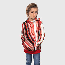 Толстовка-худи детская Волнистые вертикальные чёрно-красные полосы, цвет: 3D-красный — фото 2