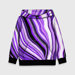 Толстовка-худи детская Волнистые вертикальные чёрно-фиолетовые полосы, цвет: 3D-черный