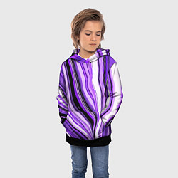 Толстовка-худи детская Волнистые вертикальные чёрно-фиолетовые полосы, цвет: 3D-черный — фото 2
