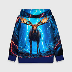 Толстовка-худи детская Лось и молния, цвет: 3D-синий