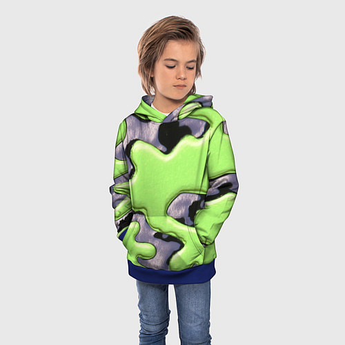 Детская толстовка Зеленый объемный камуфляж / 3D-Синий – фото 3