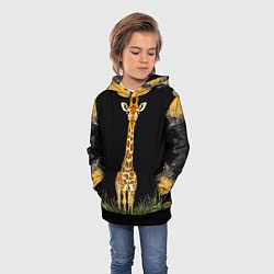 Толстовка-худи детская Жираф на черном, цвет: 3D-черный — фото 2