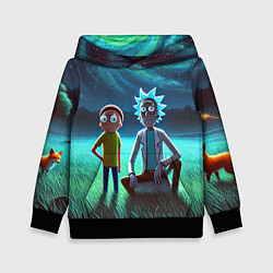 Толстовка-худи детская Рик и Морти на поляне - нейроарт, цвет: 3D-черный