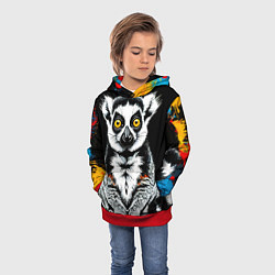 Толстовка-худи детская Лемур на черном, цвет: 3D-красный — фото 2