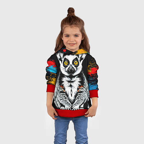 Детская толстовка Лемур на черном / 3D-Красный – фото 4