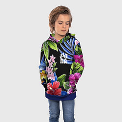 Толстовка-худи детская Tropical flowers - aloha, цвет: 3D-синий — фото 2