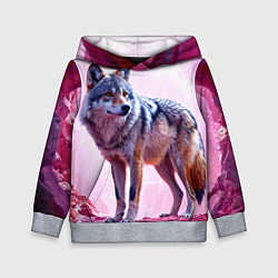 Толстовка-худи детская Волк в розовом, цвет: 3D-меланж