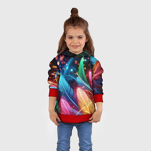 Детская толстовка Яркие красочные неоновые перья / 3D-Красный – фото 4