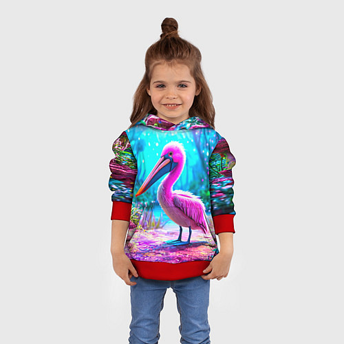 Детская толстовка Пеликан в сказачном лесу / 3D-Красный – фото 4