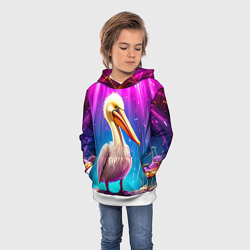 Детская толстовка Пеликан в сиянии лучей / 3D-Белый – фото 3