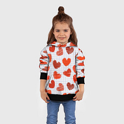 Толстовка-худи детская Сердца на бумаге, цвет: 3D-черный — фото 2