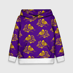 Толстовка-худи детская Золотые птички на индиго, цвет: 3D-белый