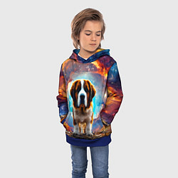 Толстовка-худи детская Сенбернар в космосе, цвет: 3D-синий — фото 2