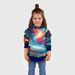 Толстовка-худи детская Fantastic neon space landscape - ai art fantasy, цвет: 3D-синий — фото 2
