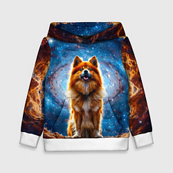 Толстовка-худи детская Финский лаппхунд в космосе, цвет: 3D-белый