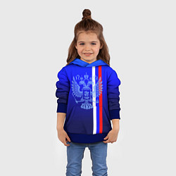 Толстовка-худи детская Герб России и флаг полосой, цвет: 3D-синий — фото 2