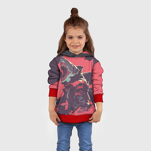Детская толстовка Орущая акула / 3D-Красный – фото 4