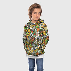 Толстовка-худи детская Спортивный инвентарь коллаж, цвет: 3D-белый — фото 2