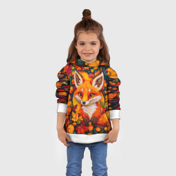 Толстовка-худи детская Лисенок в осенних листьях, цвет: 3D-белый — фото 2