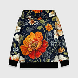 Детская толстовка Маки и пионы старинный паттерн