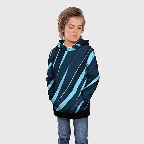 Детская толстовка Тёмный бирюзовый контрастные полосы / 3D-Черный – фото 3
