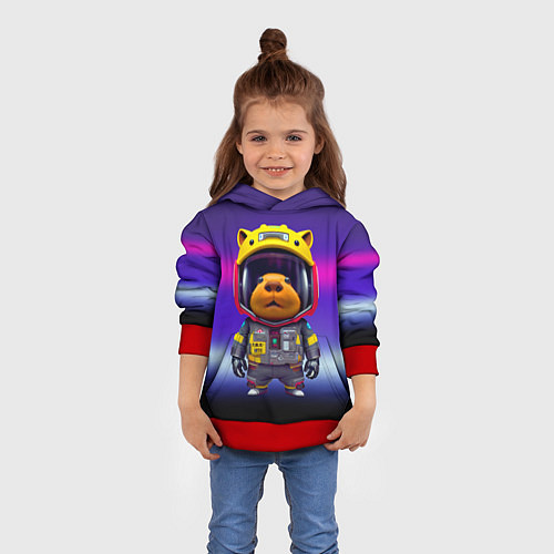 Детская толстовка Baby capybara - cyberpunk / 3D-Красный – фото 4