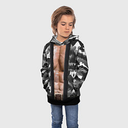 Толстовка-худи детская Мужское накаченное тело в камуфляже, цвет: 3D-черный — фото 2