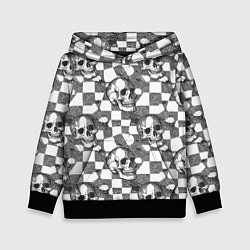 Толстовка-худи детская Черепа и клетчатый фон с дырами, цвет: 3D-черный