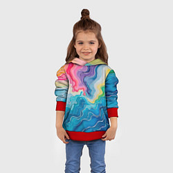 Толстовка-худи детская Абстрактные волны в мраморном стиле, цвет: 3D-красный — фото 2