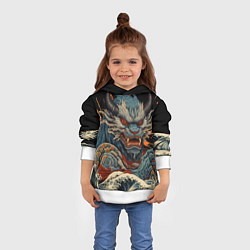 Толстовка-худи детская Японский дракон и волны в стиле тату ирезуми, цвет: 3D-белый — фото 2