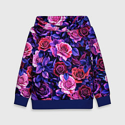 Толстовка-худи детская Разноцветные цветы - синие розы паттерн, цвет: 3D-синий