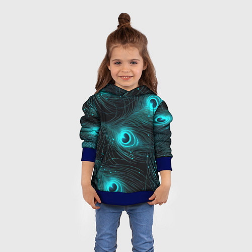 Детская толстовка Светящиеся перья павлина паттерн / 3D-Синий – фото 4