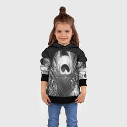 Толстовка-худи детская Изогнутые белые перья павлина - чб иллюстрация, цвет: 3D-черный — фото 2