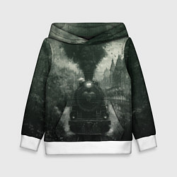 Толстовка-худи детская Ретро иллюстрация паровоза, цвет: 3D-белый