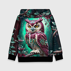 Толстовка-худи детская Волшебная сова в самоцветном лесу, цвет: 3D-черный