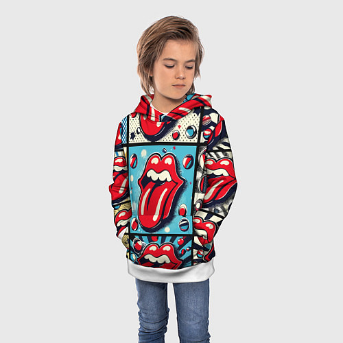 Детская толстовка Rolling Stones logo - pop art / 3D-Белый – фото 3