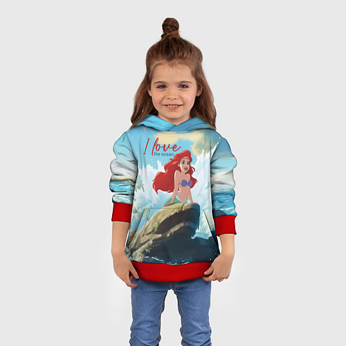Детская толстовка Ariel I love the ocean - русалка - beautiful big p / 3D-Красный – фото 4